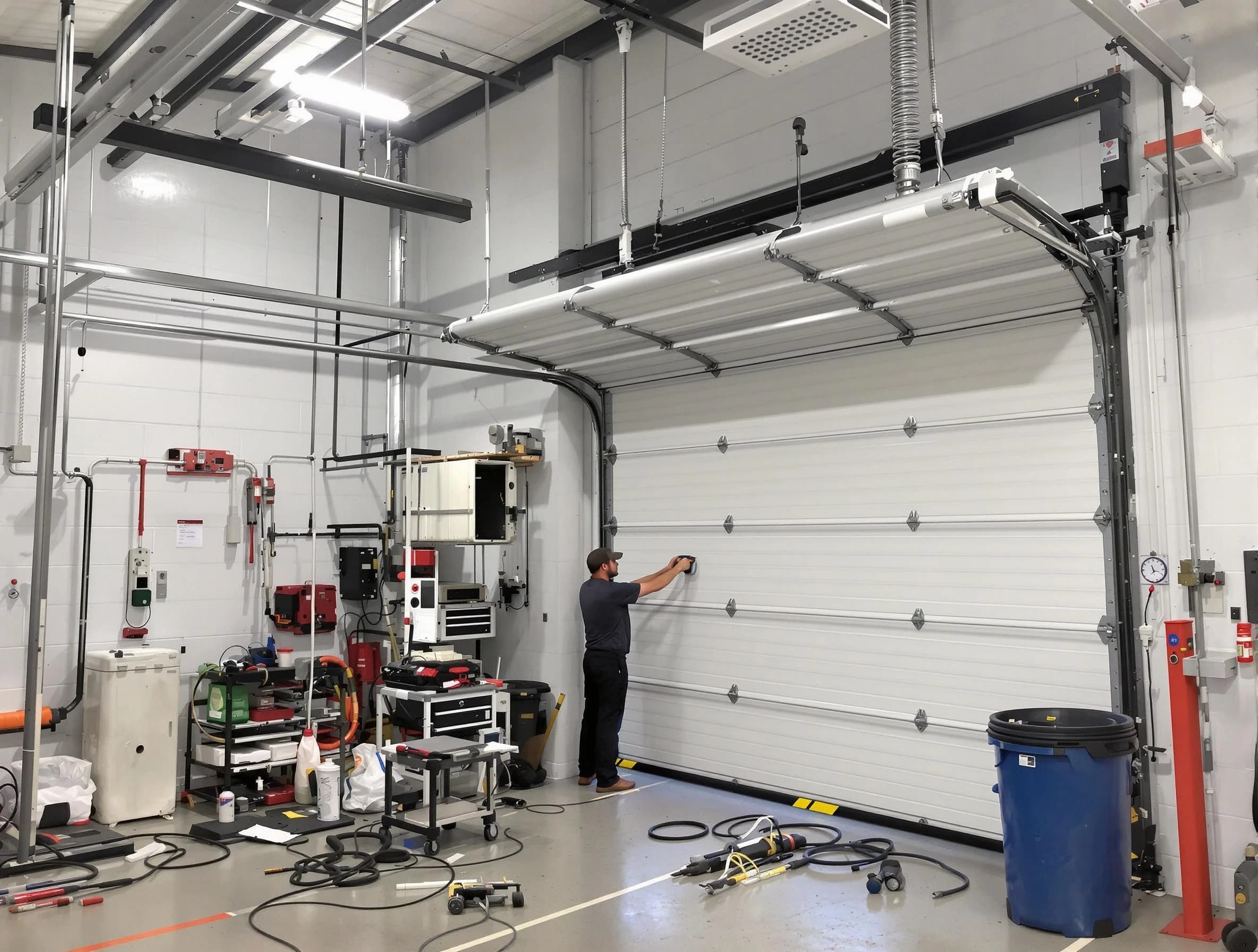 Rockwood Garage Door Repair certified technician performing commercial door repair at a Rockwood business facility