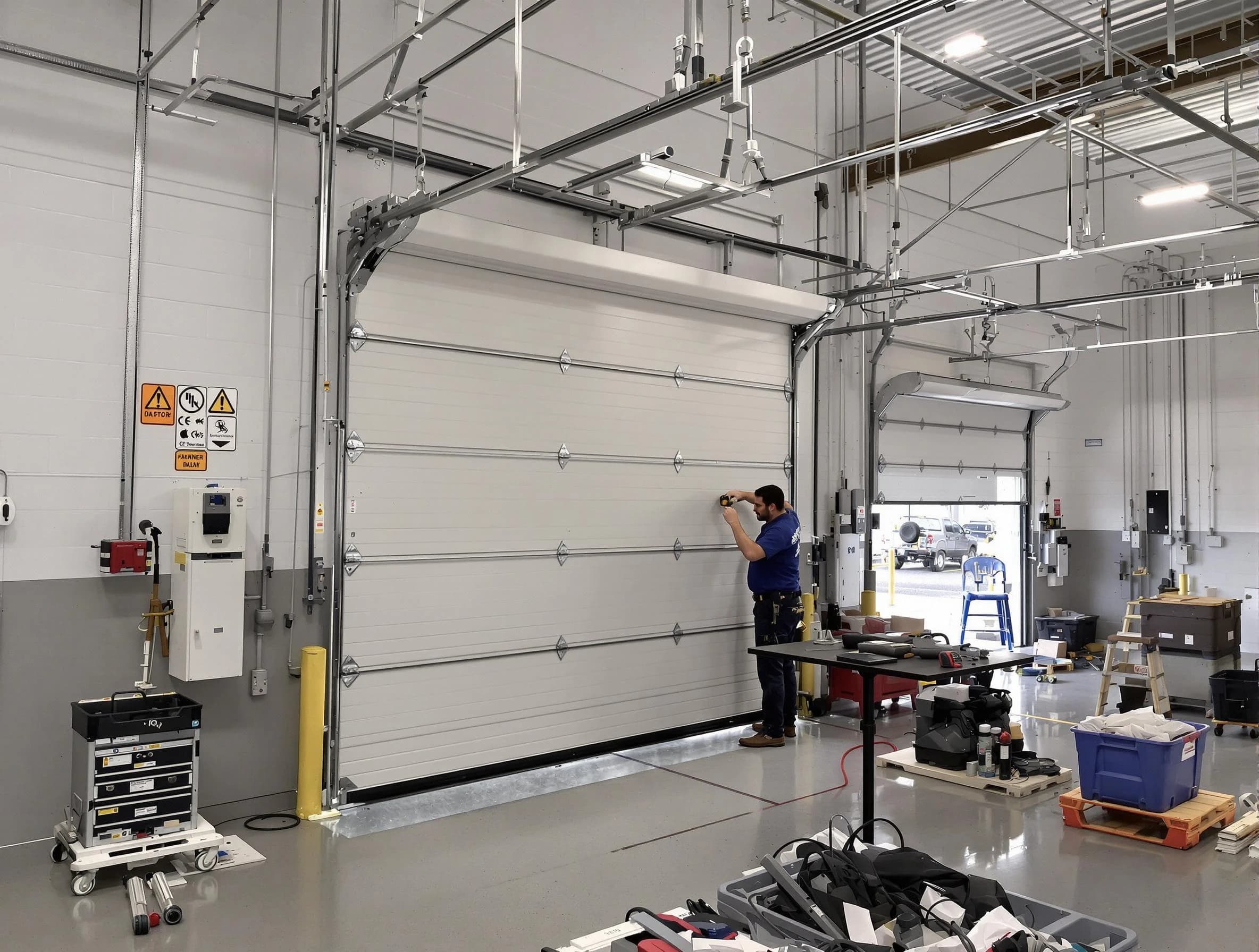 Commercial garage door repair being performed by Rockwood Garage Door Repair expert in Rockwood