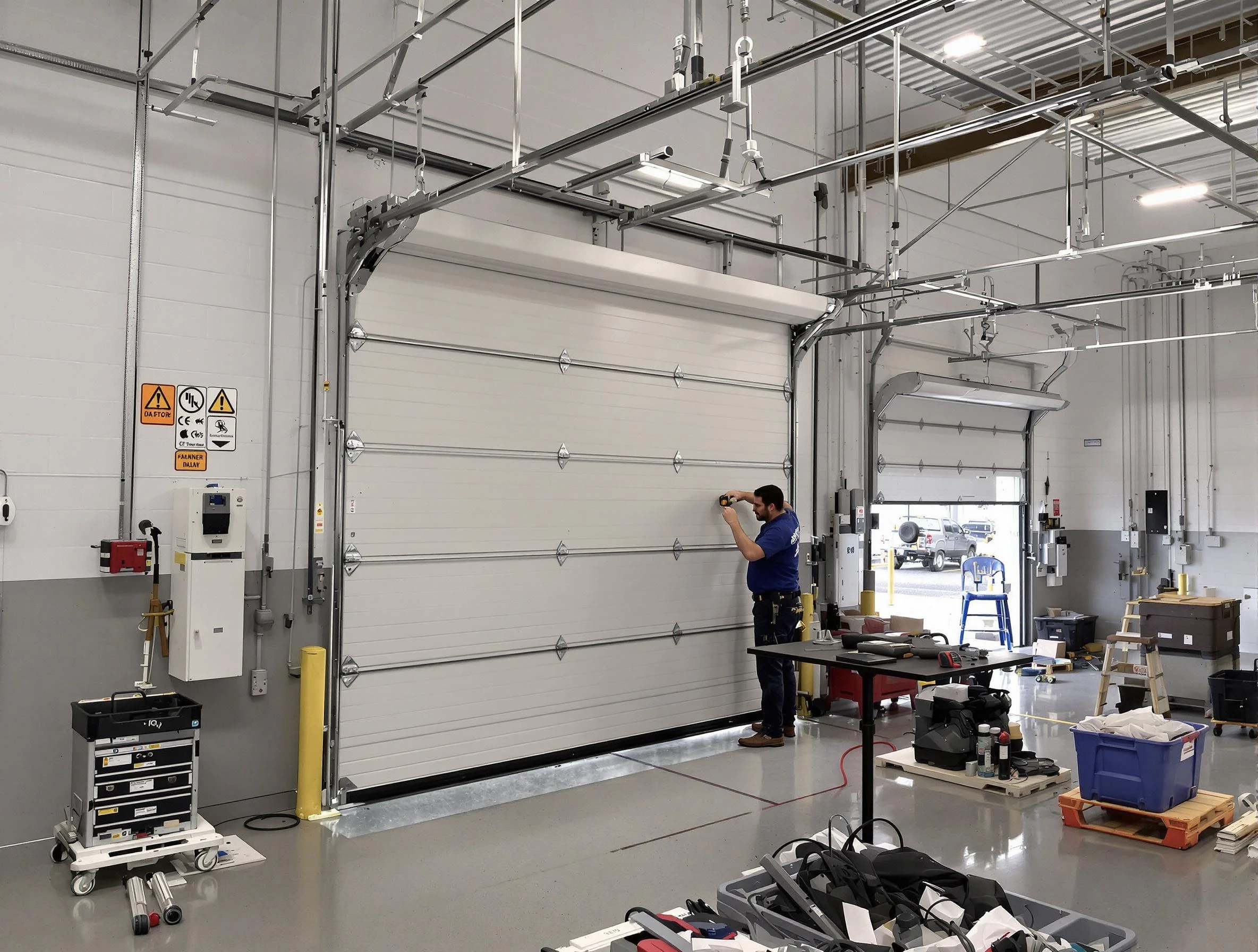Commercial garage door repair being performed by Rockwood Garage Door Repair expert in Rockwood