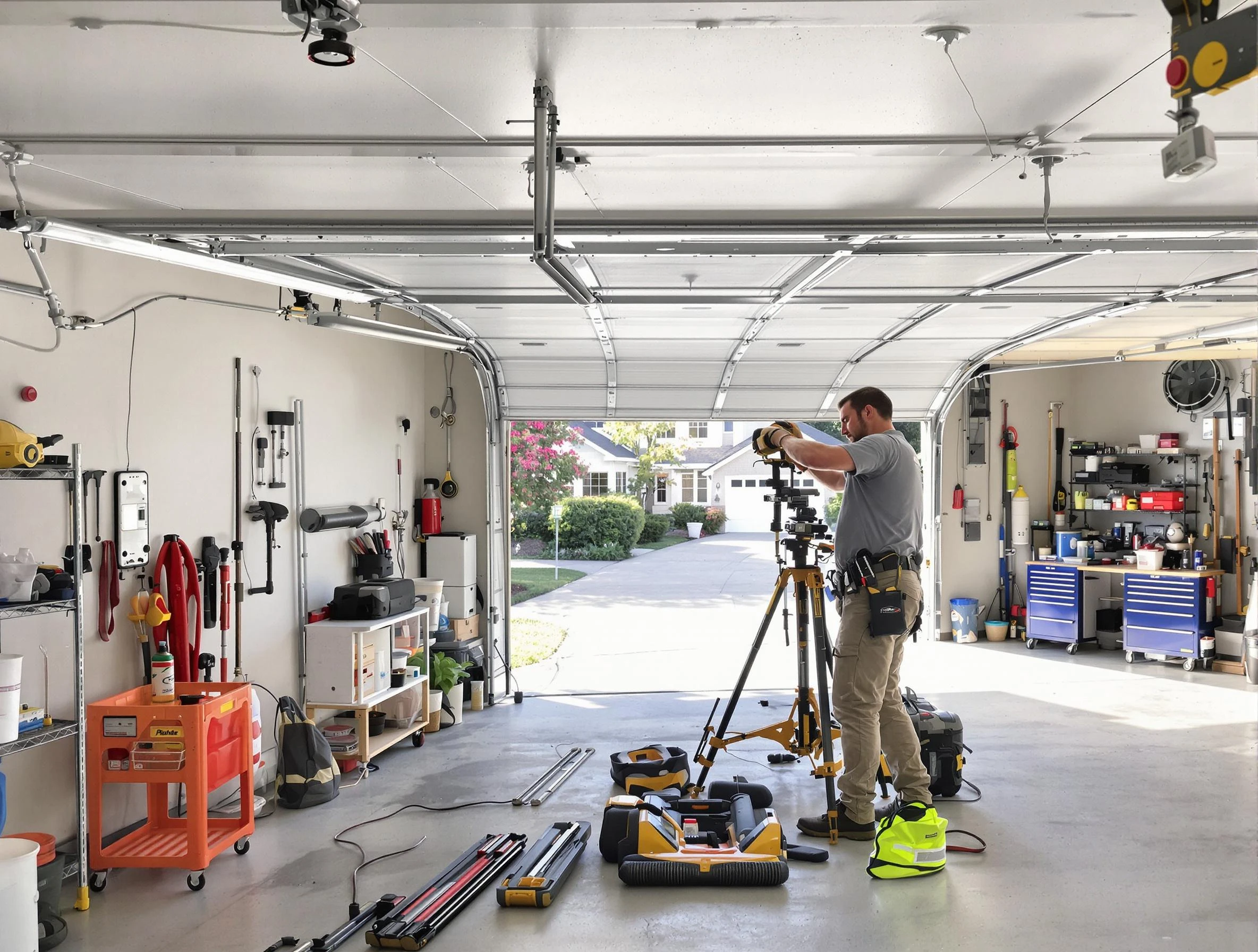 Rockwood Garage Door Repair specialist performing laser-guided track alignment in Rockwood